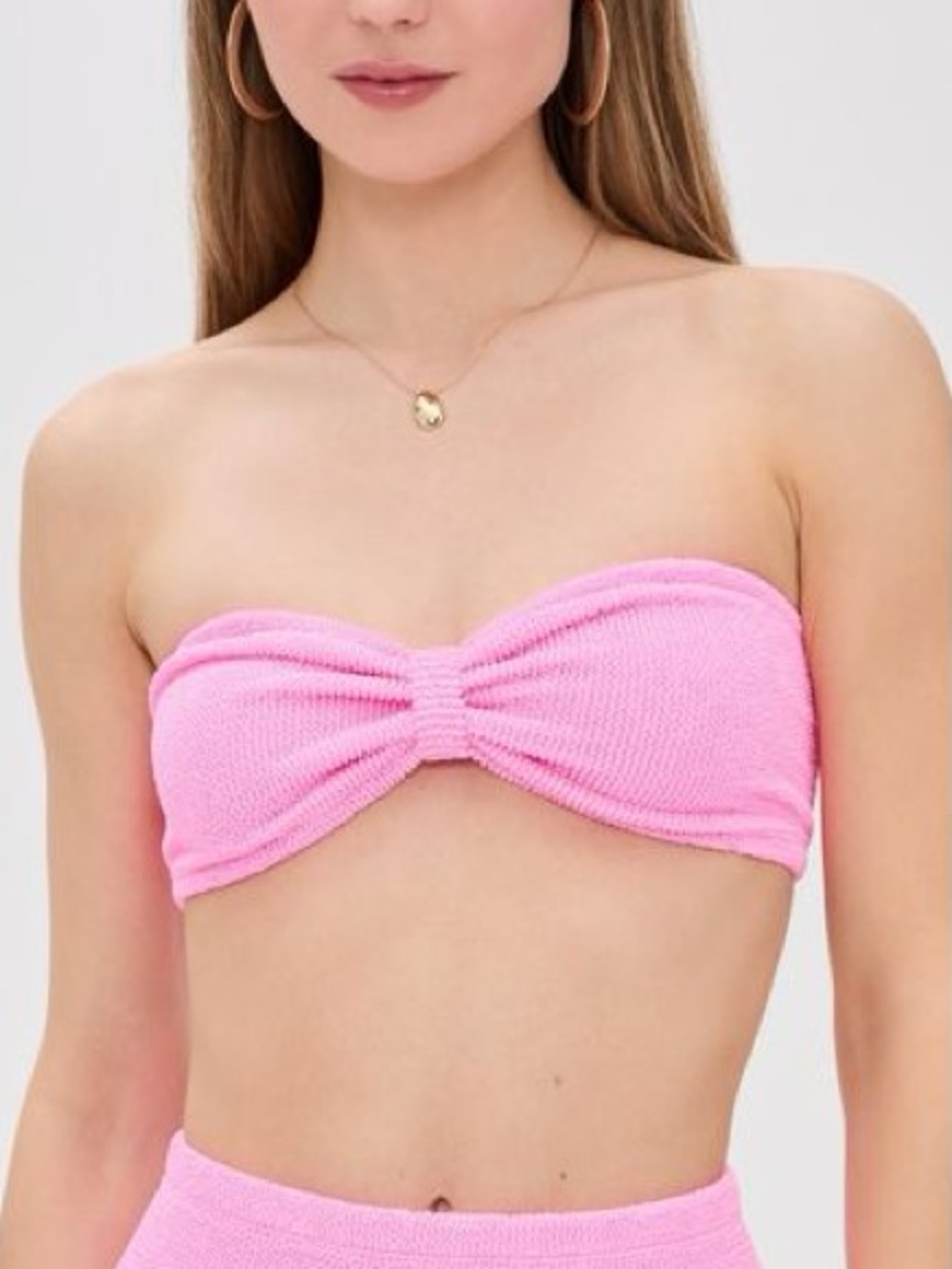New Hunza G Bikini *Top Only* Pink Jean Bandeau Strapless Crinkle One Size - Picture 7 of 7